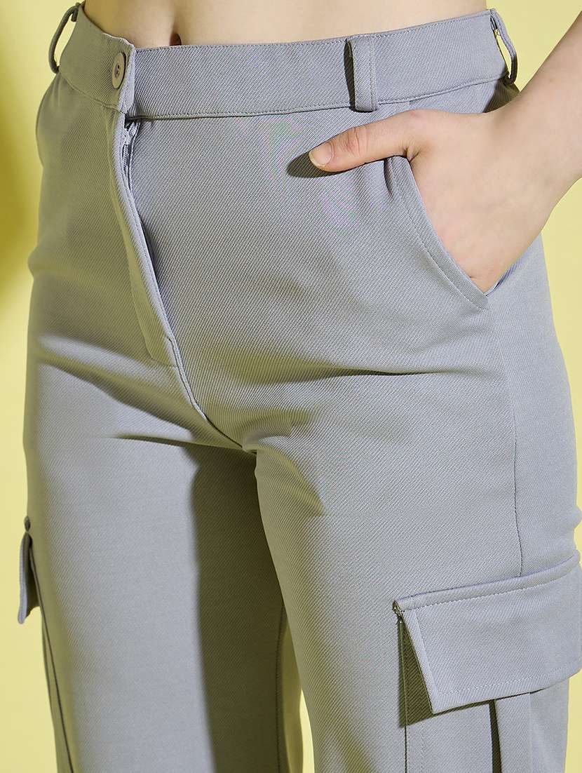women grey solid high rise cargo - 21995801 - Standard Image - 5