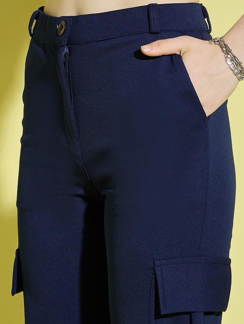 women navy blue solid high rise cargo - 21995802 - Standard Image - 3