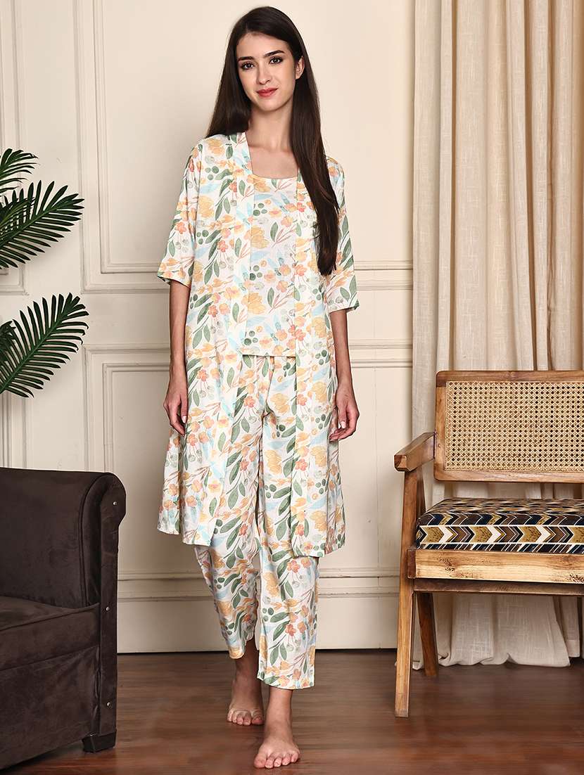 women printed nightwear pyjama set with shrug