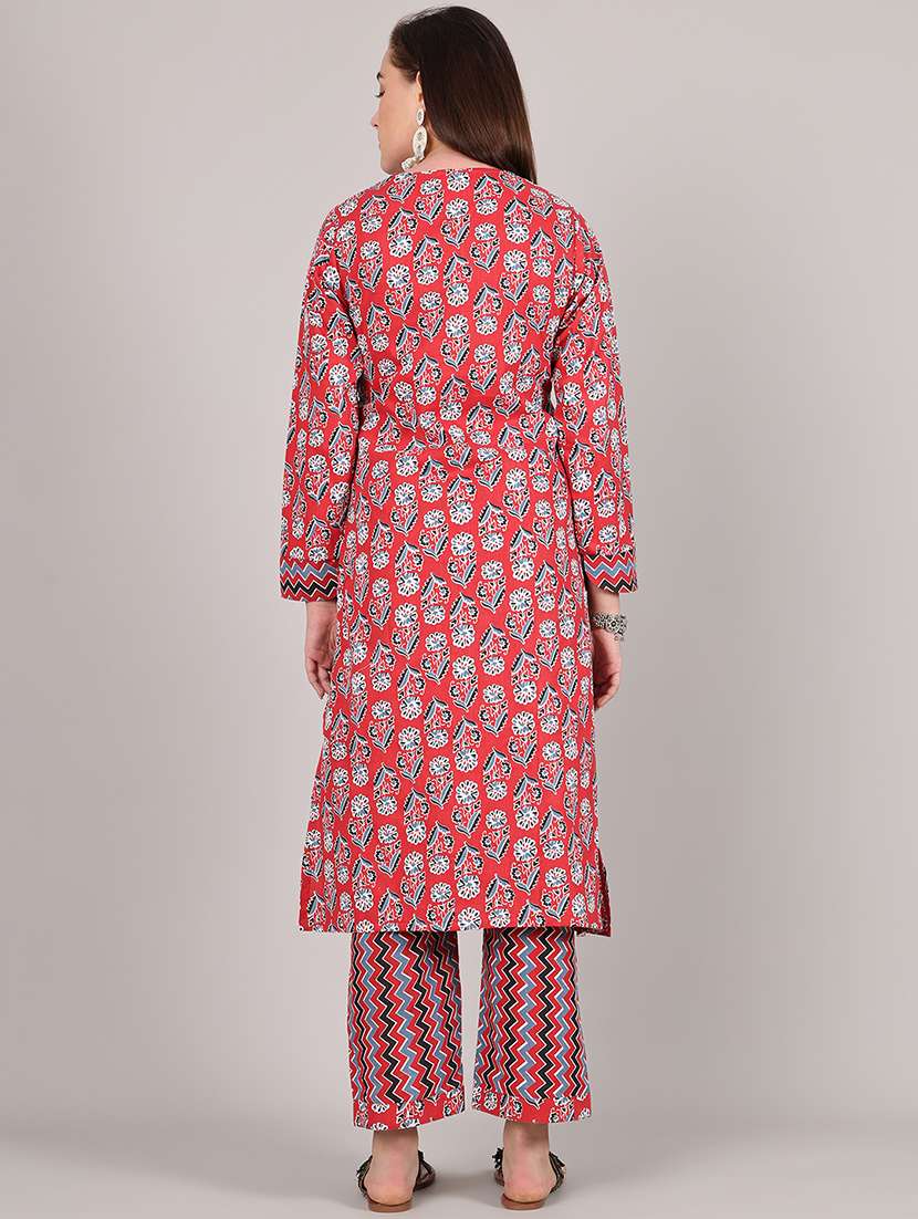 women floral three quarter sleeve kurta pant set - 21995920 -  Standard Image - 3