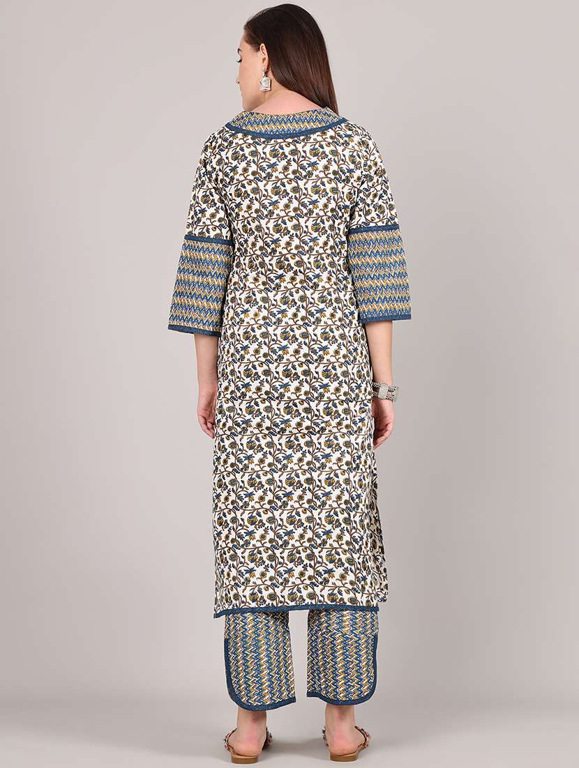 women floral three quarter sleeve kurta pant set - 21995925 -  Standard Image - 3