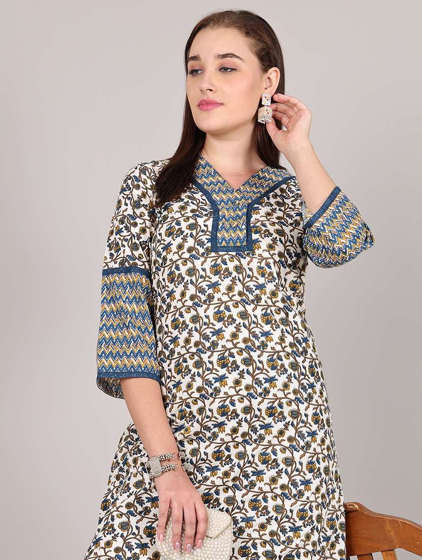 women floral three quarter sleeve kurta pant set - 21995925 -  Standard Image - 5