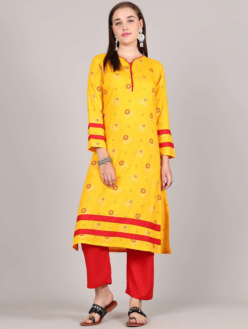 women printed three quarter sleeve kurta pant set
