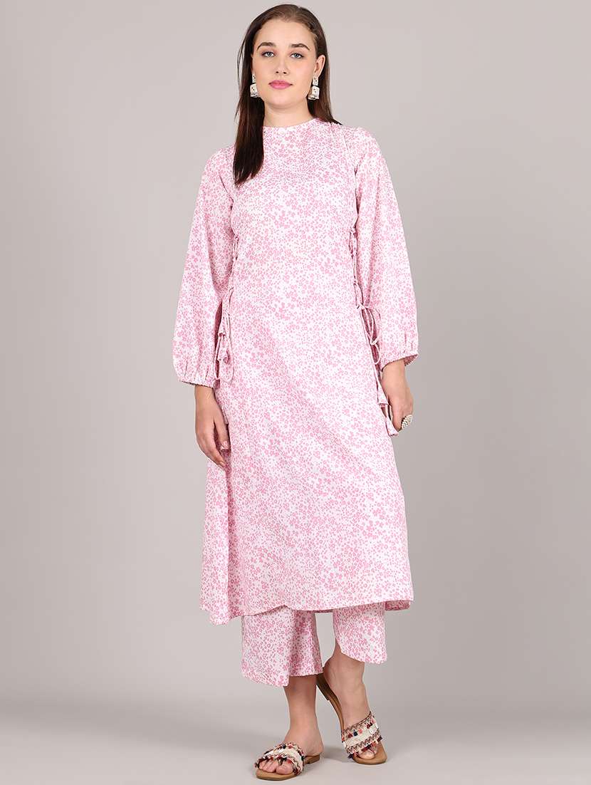 women floral printed bishop sleeve kurta palazzo set