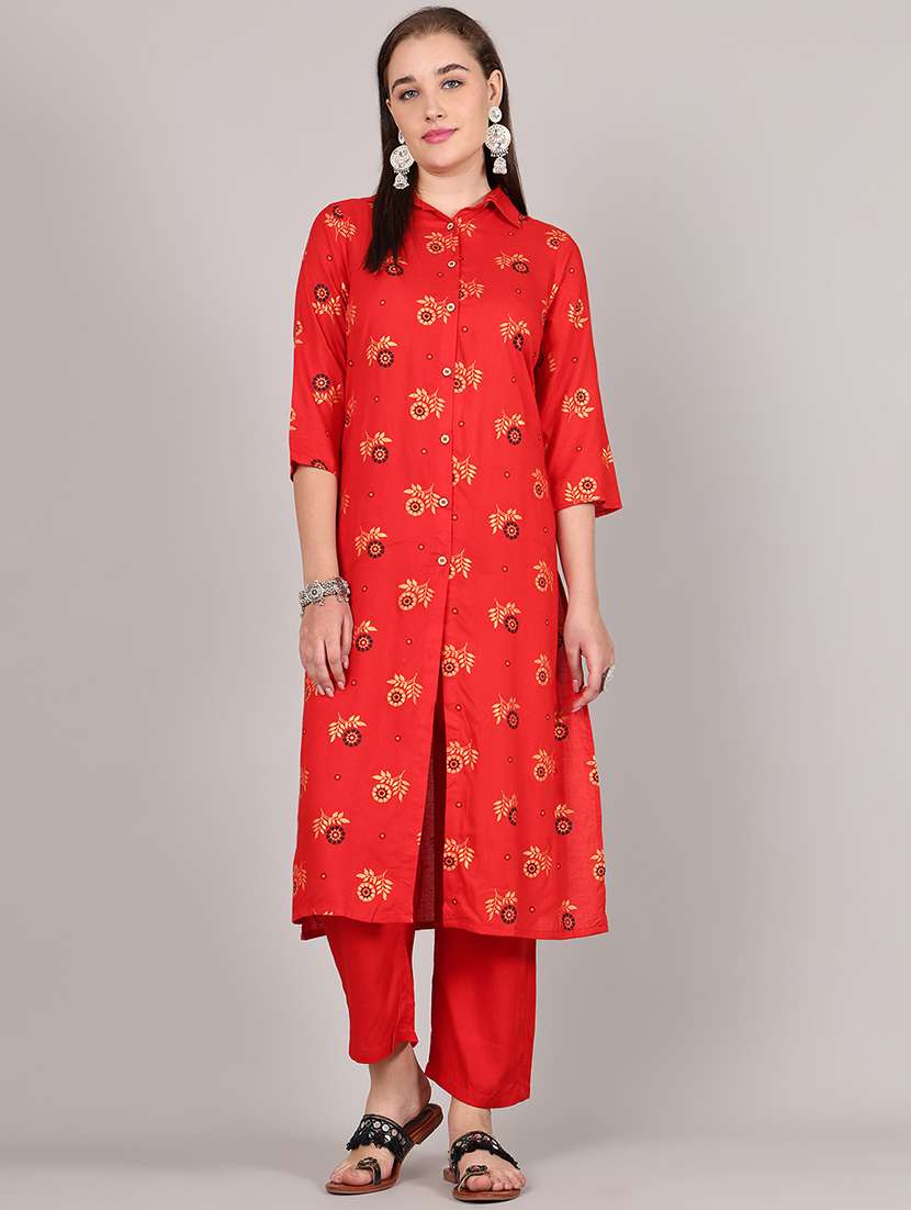 women floral printed three quarter sleeve kurta pant set
