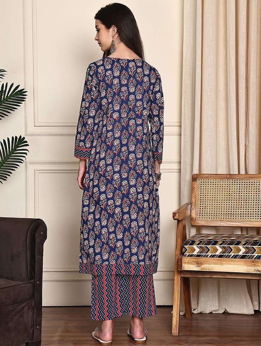 women floral printed three quarter sleeve kurta palazzo set - 21995939 -  Standard Image - 3