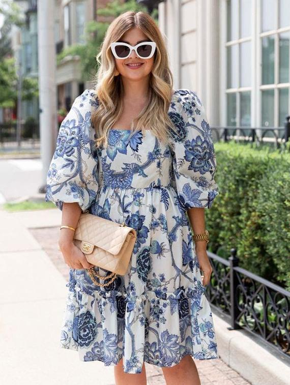 women floral print puff sleeve tiered dress - 21996363 -  Zoom Image - 0