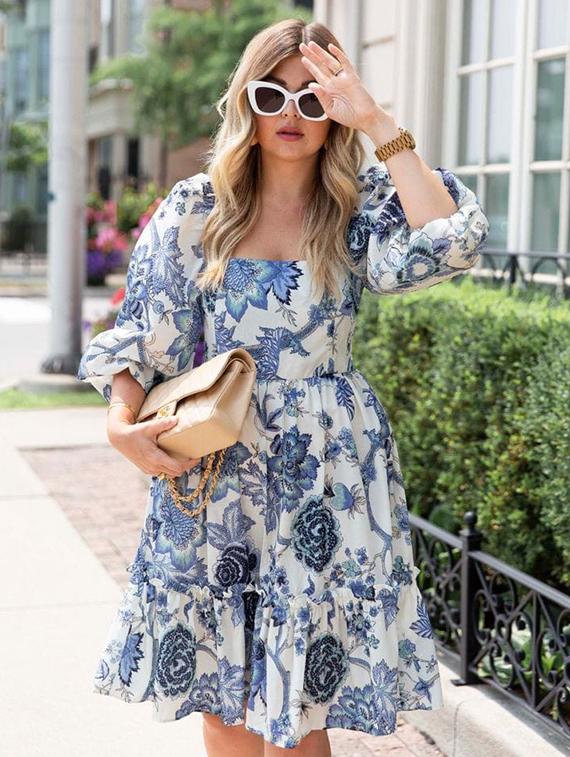 women floral print puff sleeve tiered dress - 21996363 - Standard Image - 3