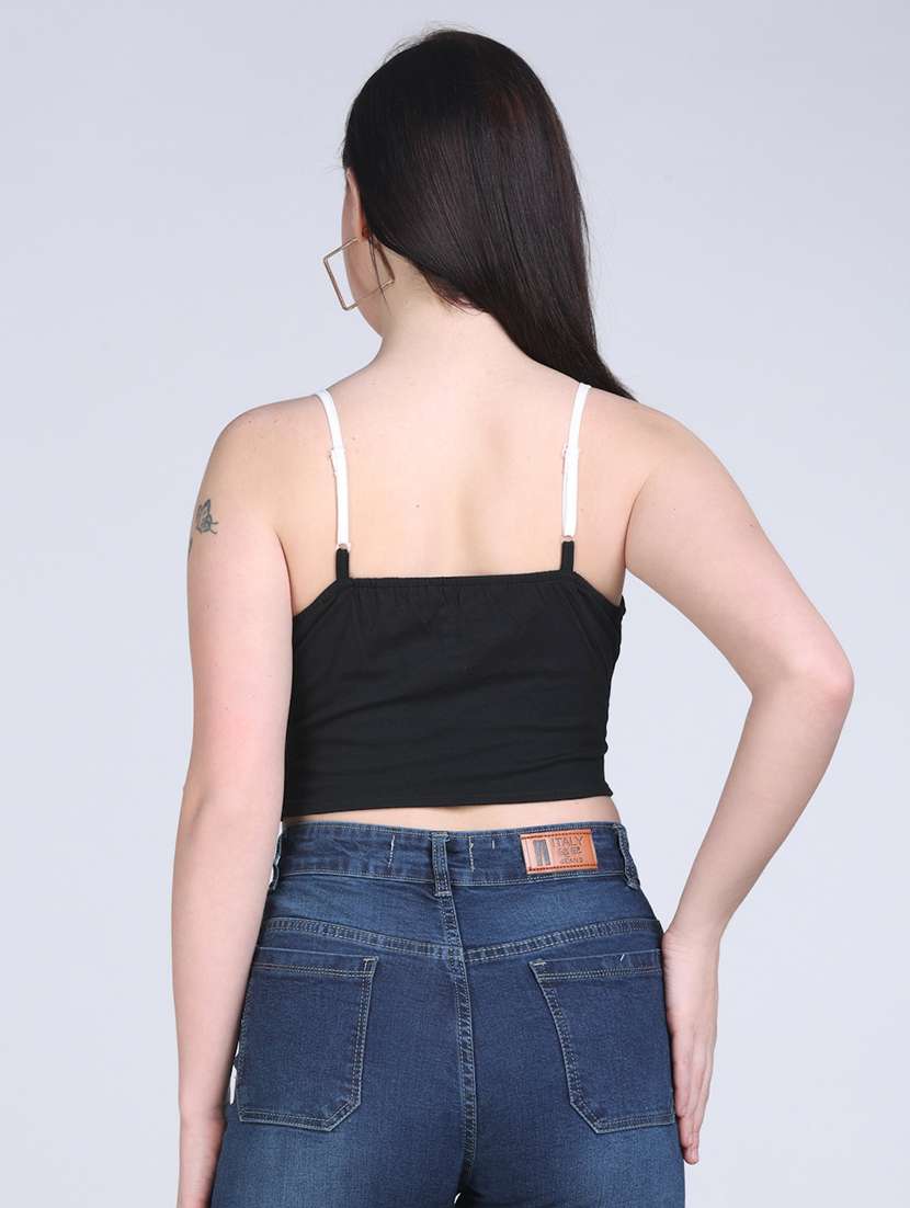 women color blocked shoulder strap crop top - 21996395 -  Standard Image - 3