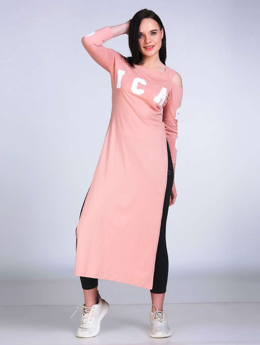 women typographic cold shoulder long top