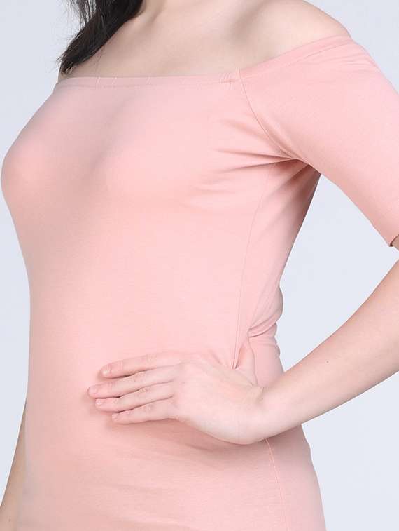 women solid off shoulder straight long top - 21996402 -  Standard Image - 5