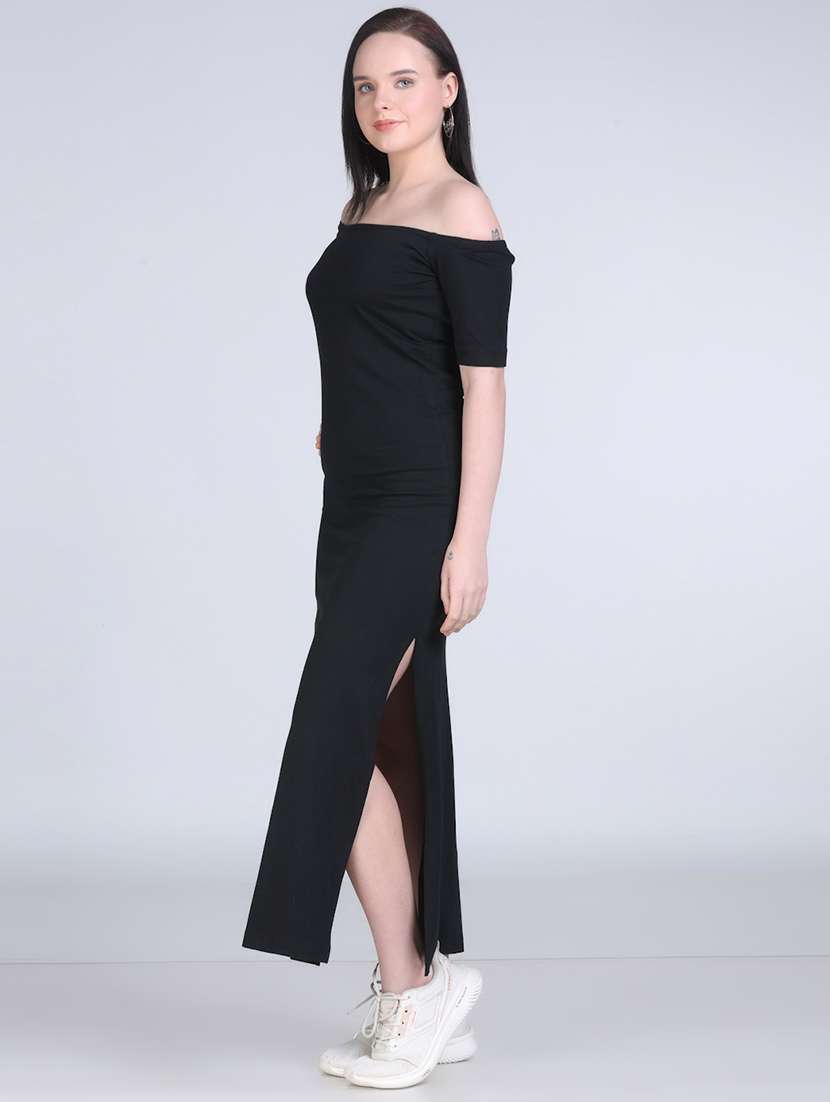 women solid off shoulder straight long top - 21996403 -  Standard Image - 3