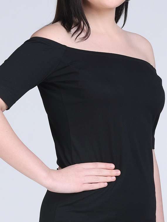 women solid off shoulder straight long top - 21996403 -  Standard Image - 5