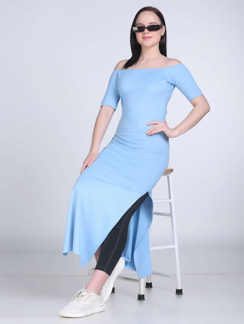 women solid off shoulder straight long top