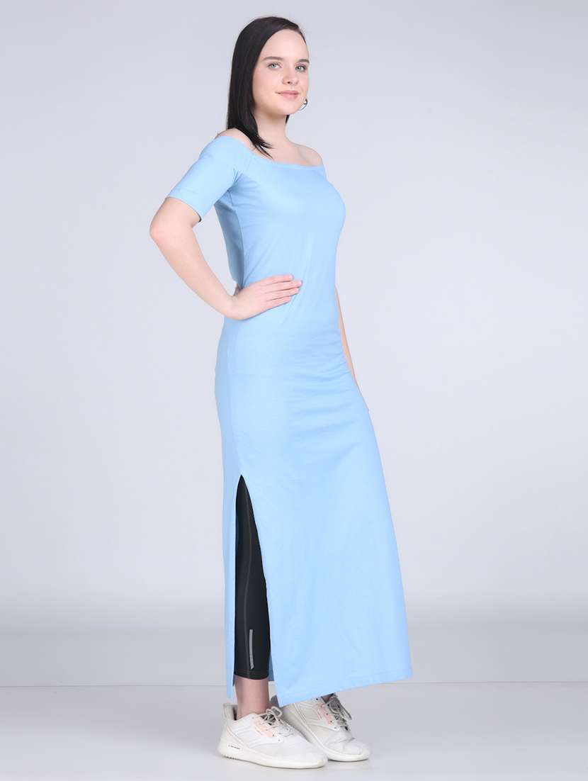 women solid off shoulder straight long top - 21996404 -  Standard Image - 3