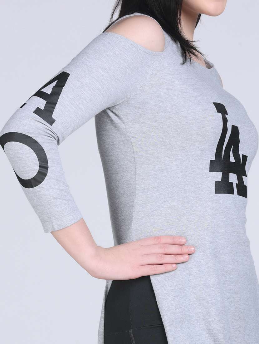 women typographic cold shoulder long top - 21996406 - Standard Image - 5