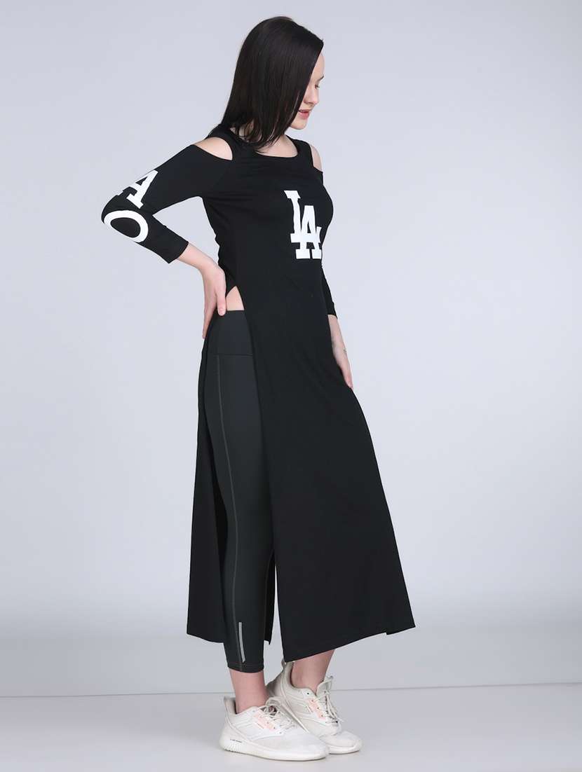 women typographic cold shoulder long top - 21996407 -  Standard Image - 3