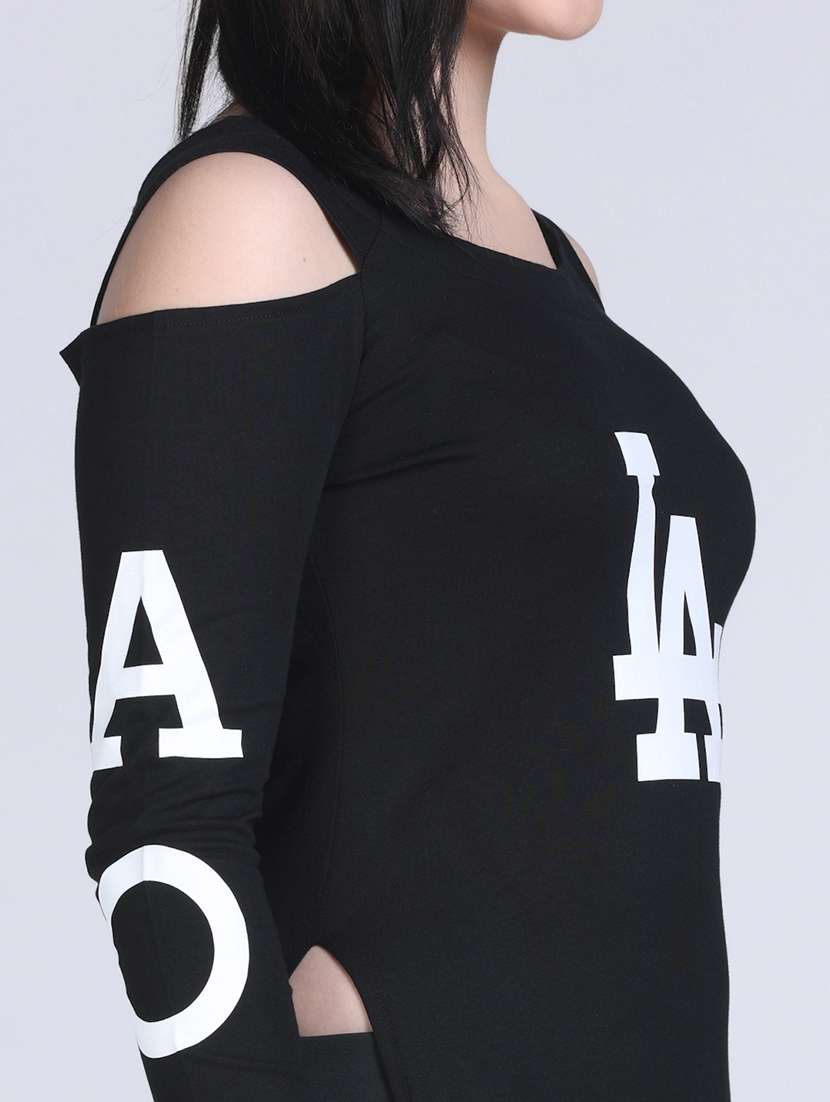 women typographic cold shoulder long top - 21996407 -  Standard Image - 5