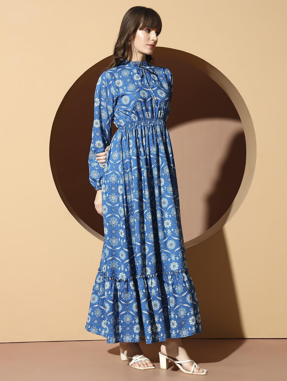 women printed puff sleeve tiered maxi dress - 21996412 - Standard Image - 3