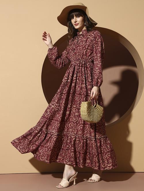 women printed puff sleeve tiered maxi dress - 21996415 -  Standard Image - 0