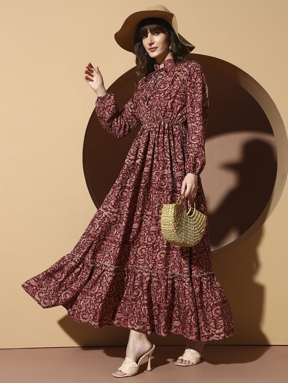women printed puff sleeve tiered maxi dress - 21996415 -  Zoom Image - 0