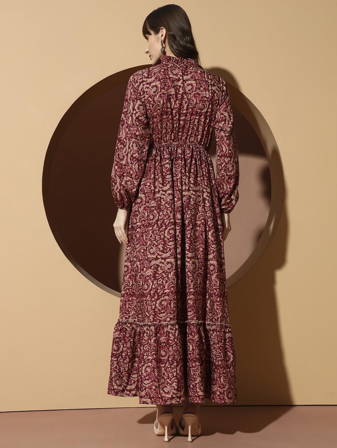 women printed puff sleeve tiered maxi dress - 21996415 - Standard Image - 3