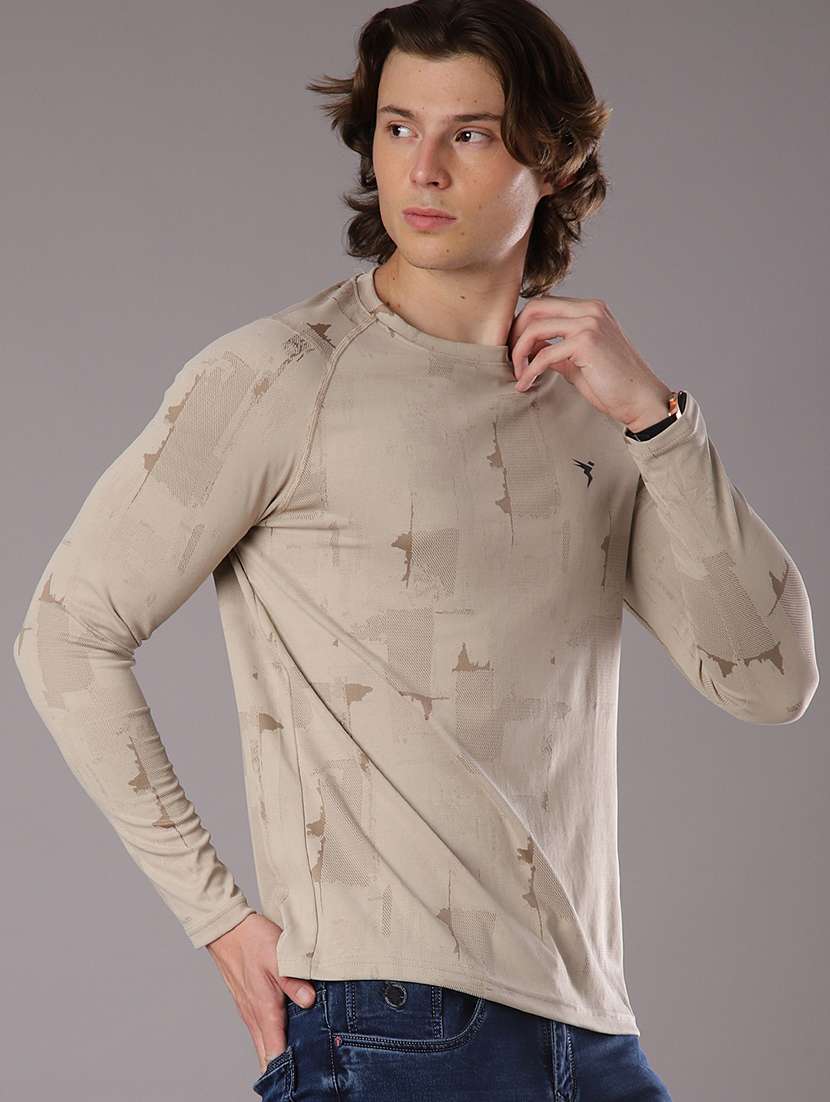 men printed round neck long sleeve t-shirt