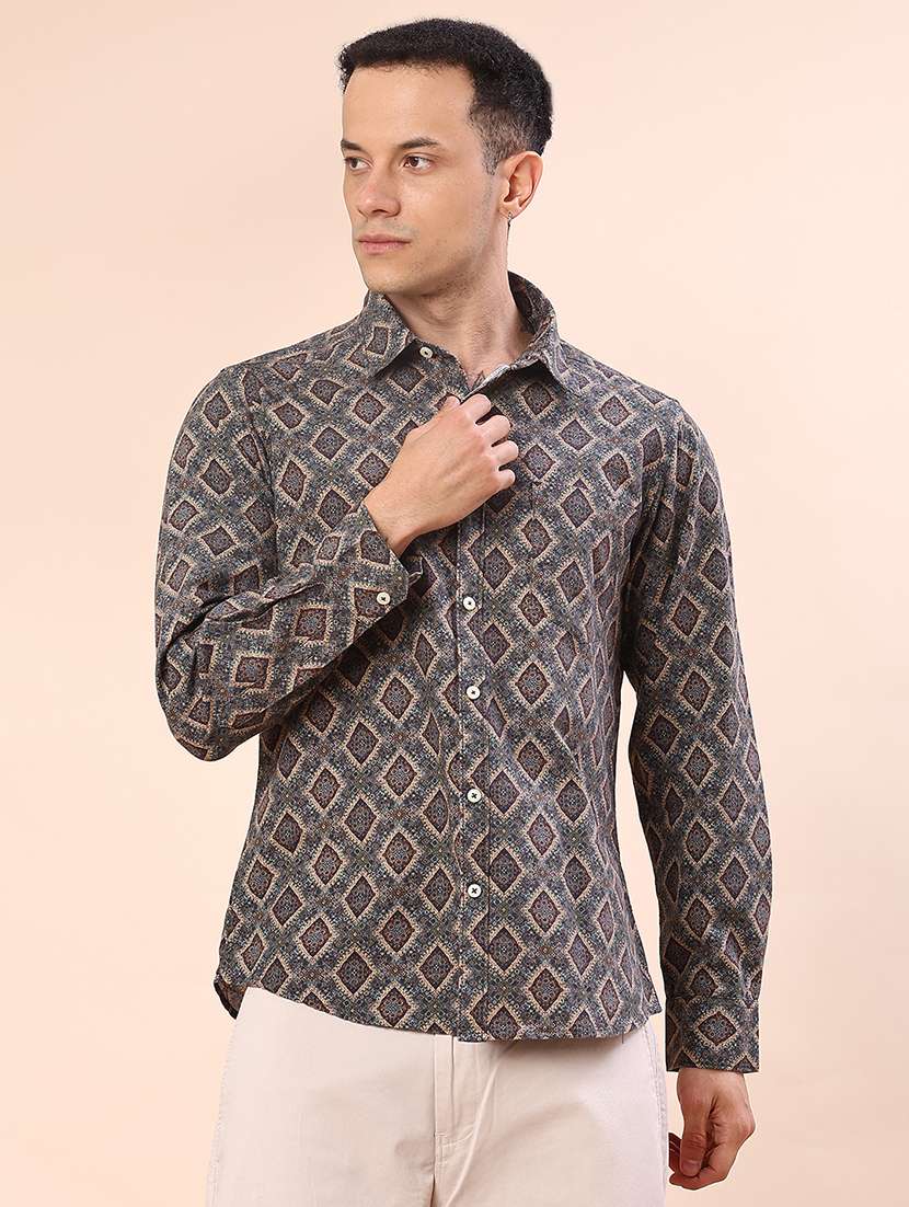 men printed long sleeve regular fit casual shirt