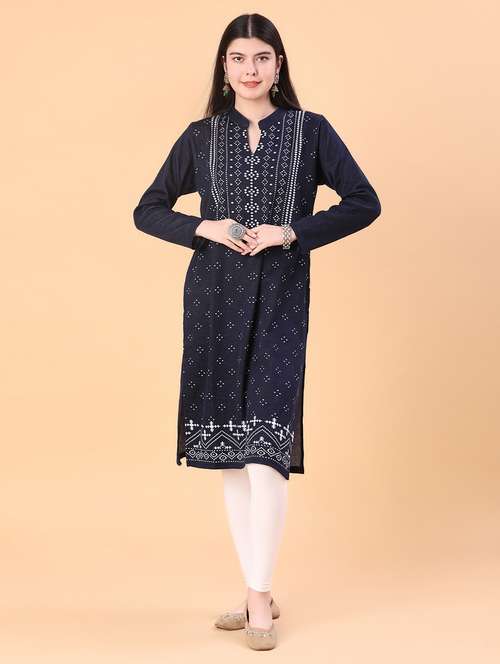 women self designed long sleeve straight woolen kurta - 21996573 -  Standard Image - 0