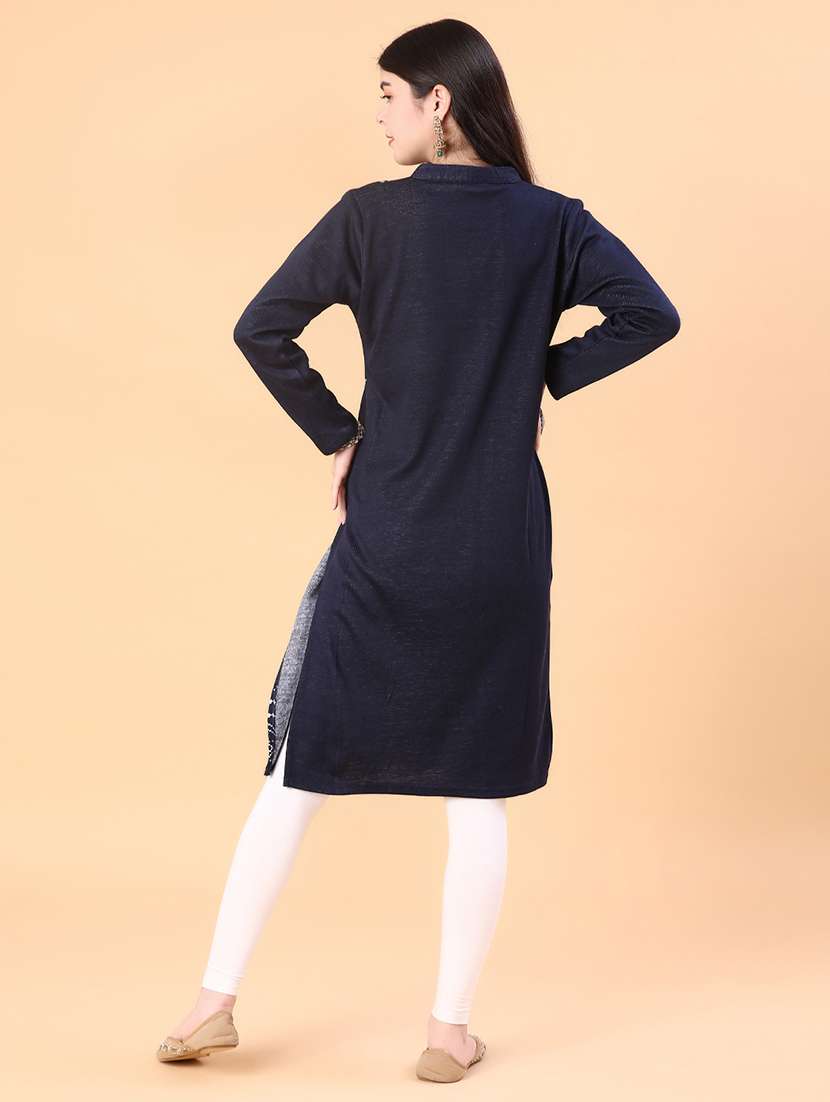 women self designed long sleeve straight woolen kurta - 21996573 -  Standard Image - 3