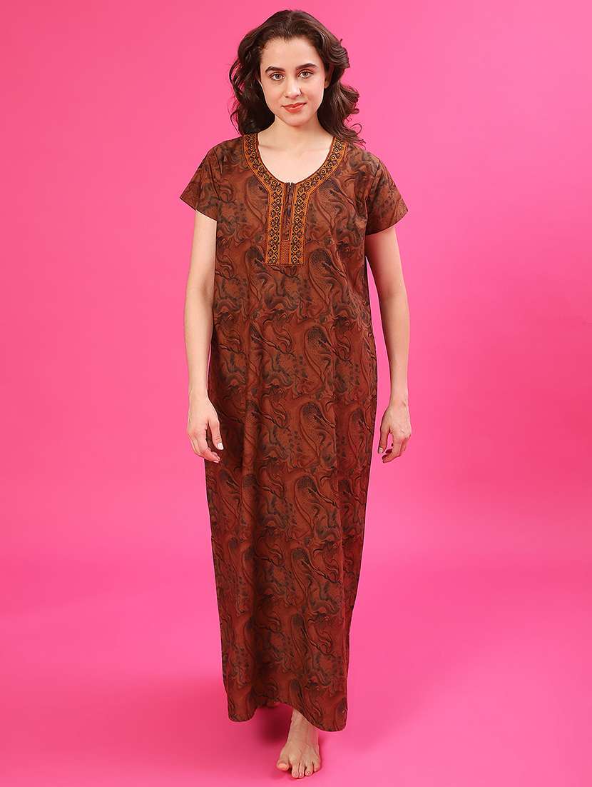 women printed short sleeve nighty - 21996604 -  Standard Image - 3