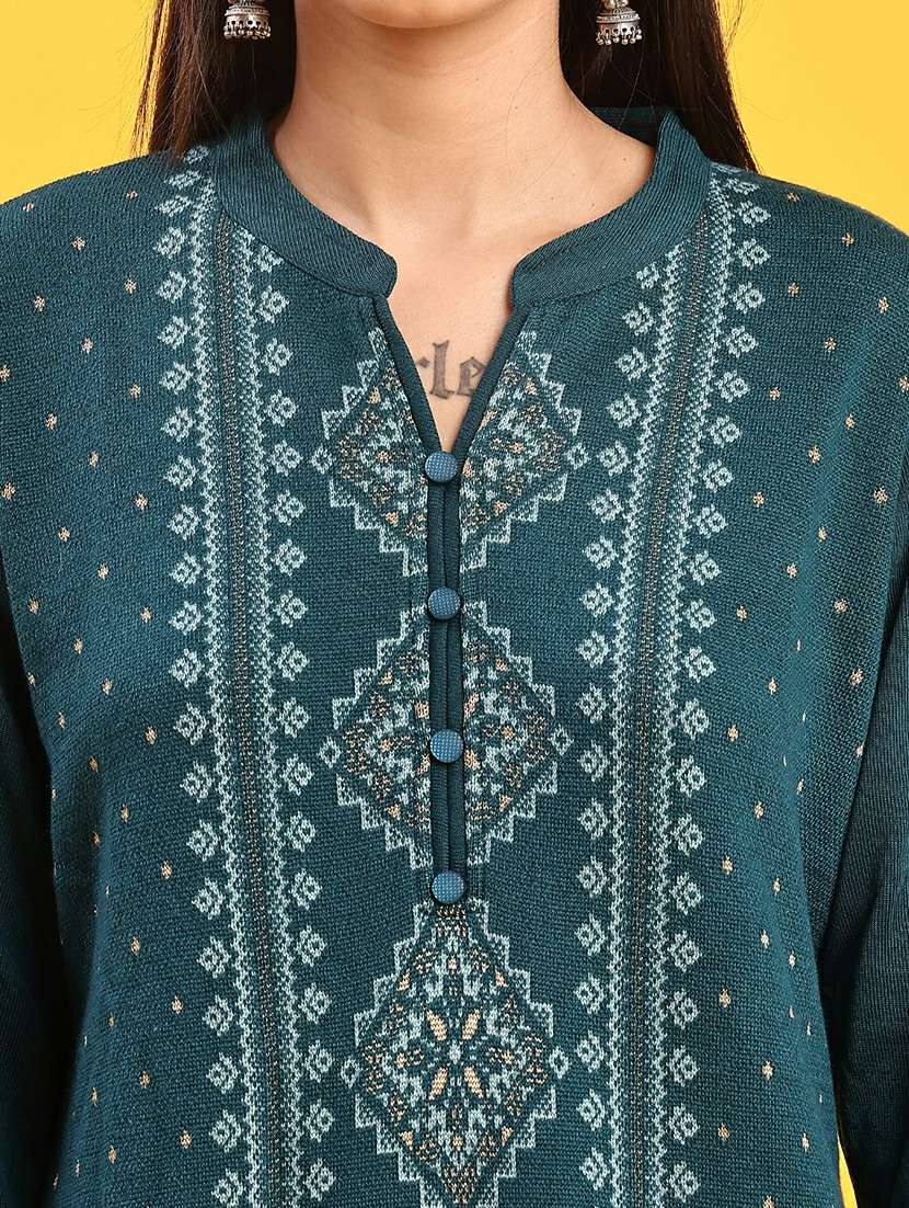 women self designed long sleeve straight woolen kurta - 21996616 -  Standard Image - 5