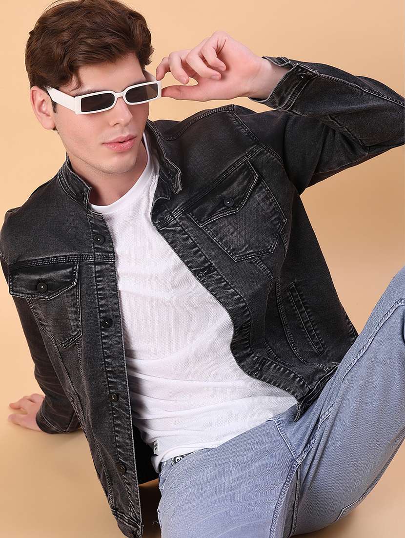 men solid long sleeve regualr fit denim jacket