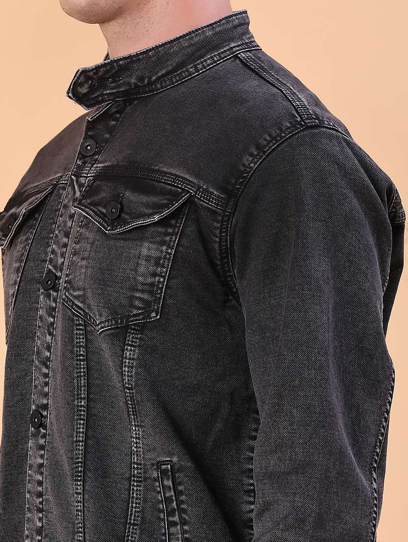 men solid long sleeve regualr fit denim jacket - 21996619 -  Standard Image - 5