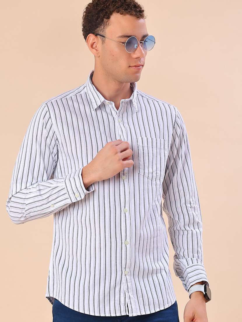 men striped long sleeve regular fit casual shirt