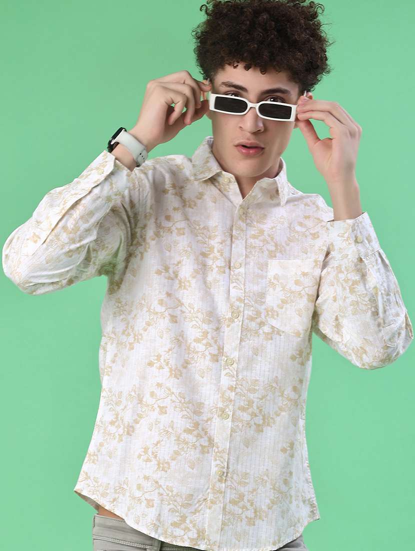 men printed long sleeve regular fit casual shirt