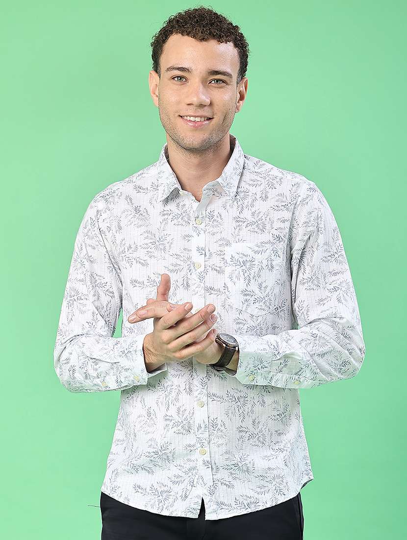 men printed long sleeve regular fit casual shirt