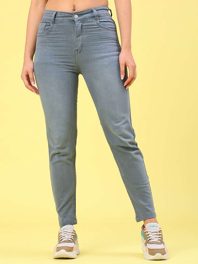 women solid mid rise slim jean