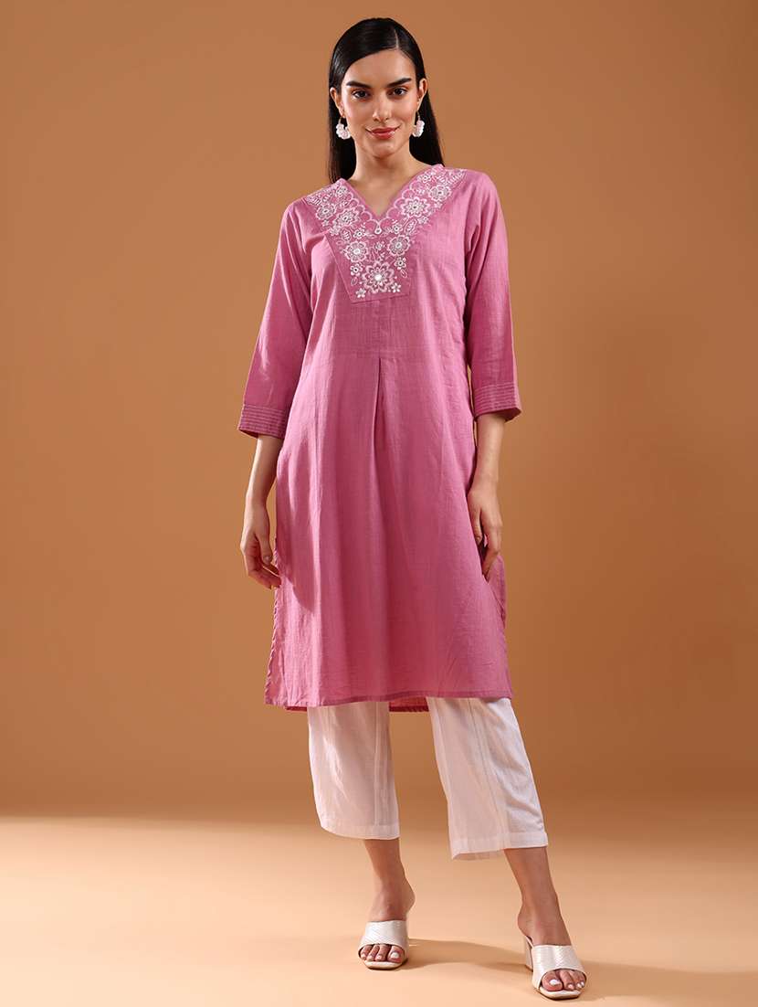 women three quarter sleeve a-line kurta