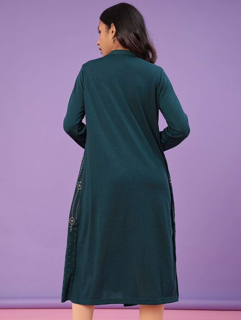 women self design long sleeve woolen kurta - 21996675 -  Standard Image - 3