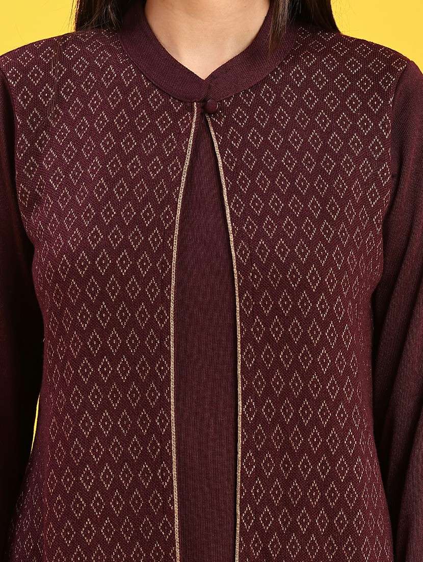 women self designed long sleeve straight woolen kurta - 21996677 -  Standard Image - 5