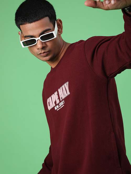 maroon cotton front print sweatshirt - 21996729 -  Standard Image - 0