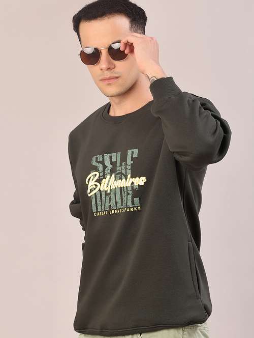 olive cotton front print sweatshirt - 21996743 -  Standard Image - 0