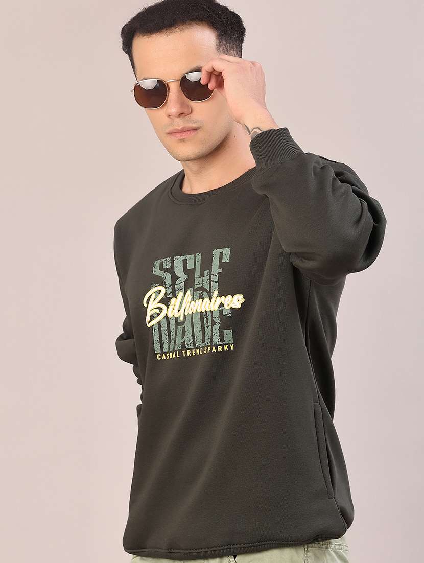 olive cotton front print sweatshirt - 21996743 -  Zoom Image - 0