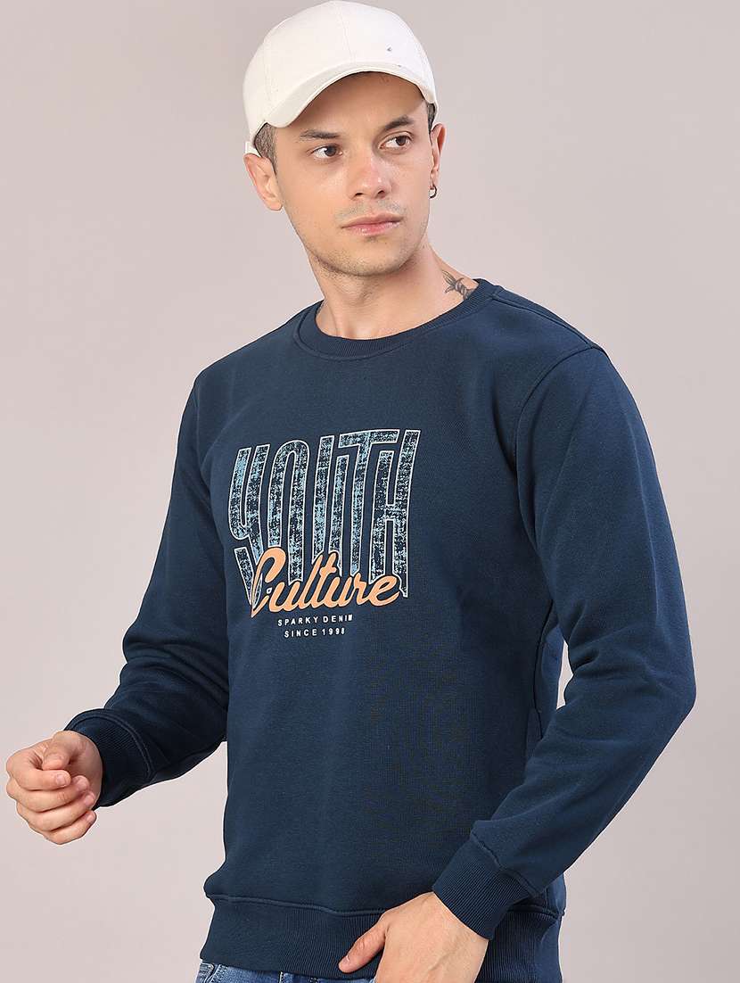 blue cotton front print sweatshirt - 21996747 -  Zoom Image - 0