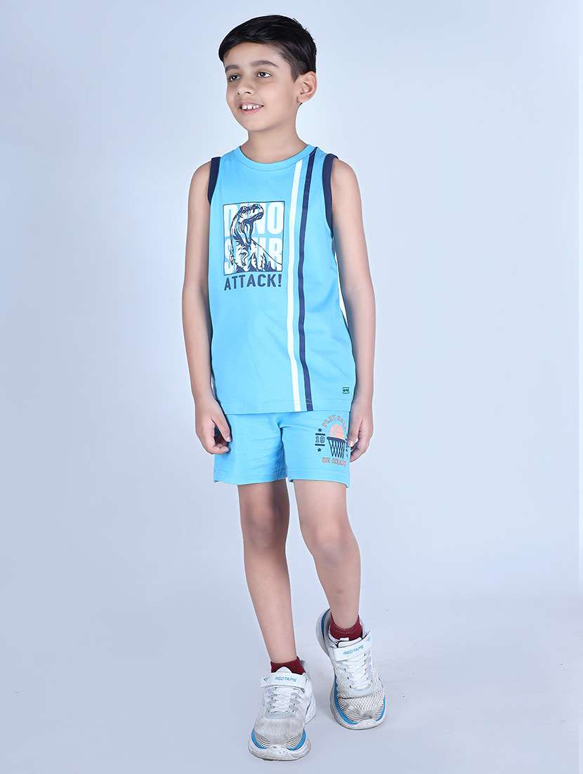 boys blue printed sleeveless vest