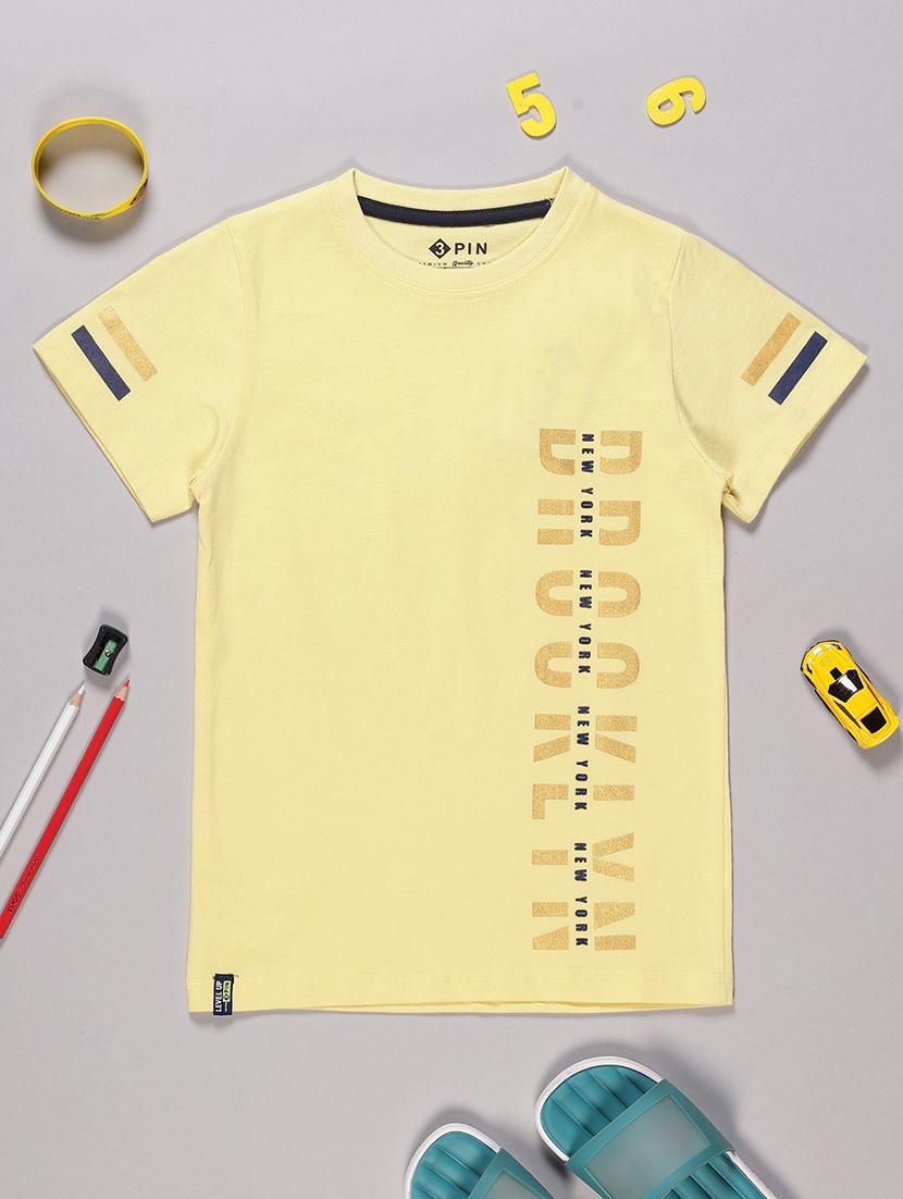 boys yellow typographic print short sleeve t-shirt