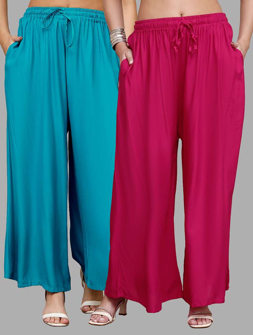 women pack of 2 solid flared palazzo