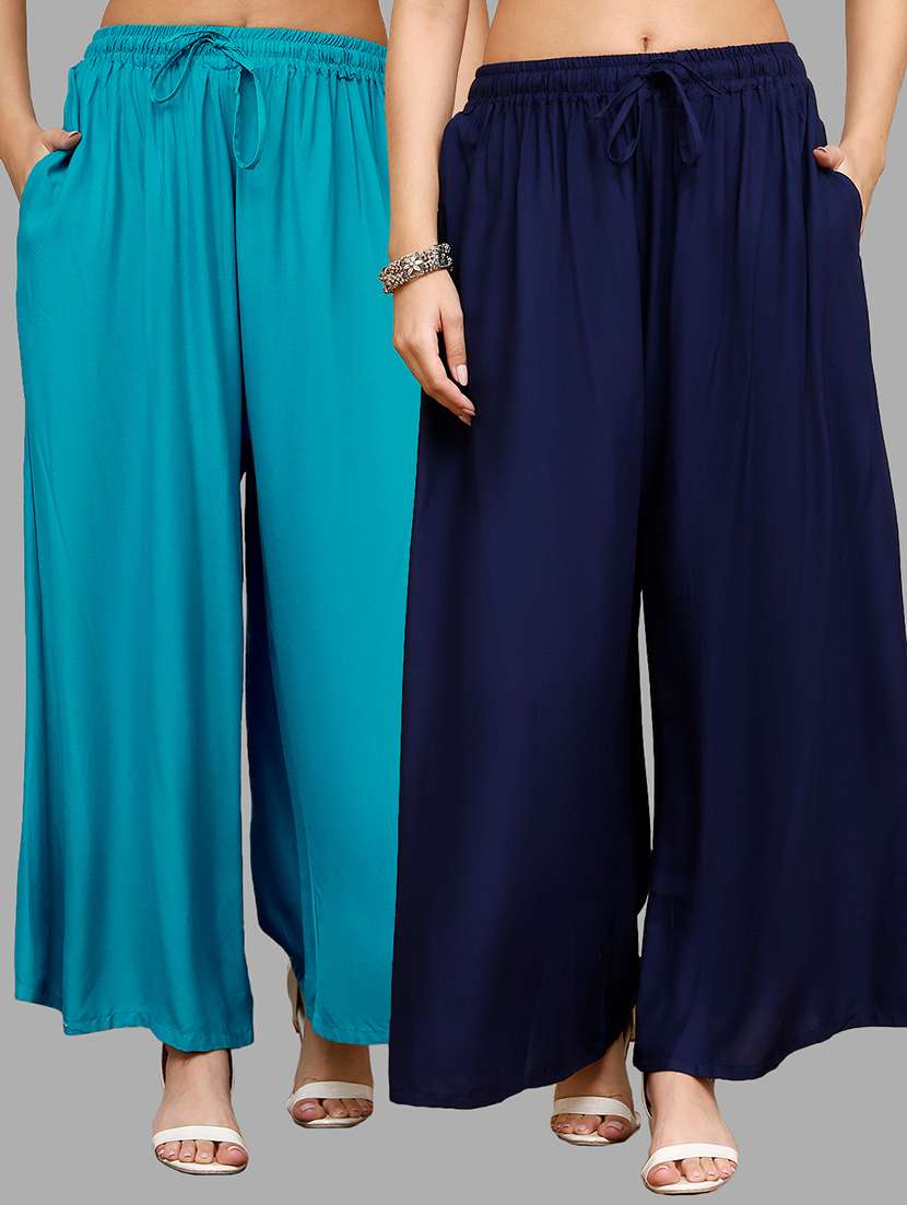 women pack of 2 solid flared palazzo - 21996853 -  Zoom Image - 0