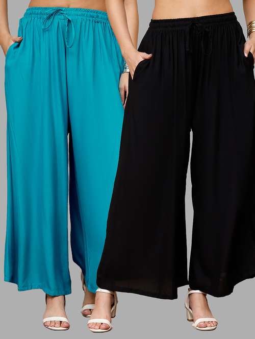 women pack of 2 solid flared palazzo - 21996854 - Standard Image - 0